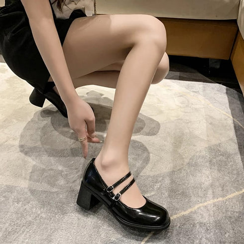Patent Crossover Mary Jane Block Heel